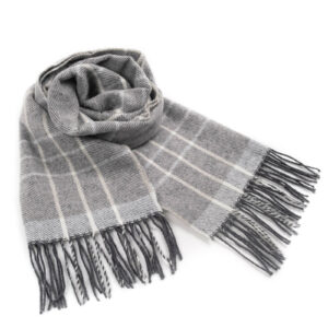 Merino wool scarf with pattern, gray, 36x190 cm