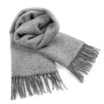 Wool Scarf with Fine Zigzag Pattern, Gray, 37x180 cm