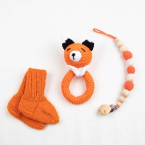 Baby gift set - rattle, pacifier holder, socks