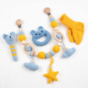 Baby gift set - stroller chain, two rattles, socks