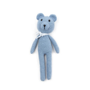 Crocheted soft toy - blue teddy, 18 cm