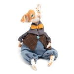 Two-color Dog in Costume with Orange Bow