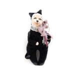 Doll in Black Cat Costume with Pink Bow, 17.5 cm
