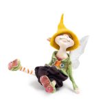 Sitting Elf "Dreamer" in Yellow Felt Hat