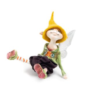 Sitting elf "dreamer" in yellow felt hat