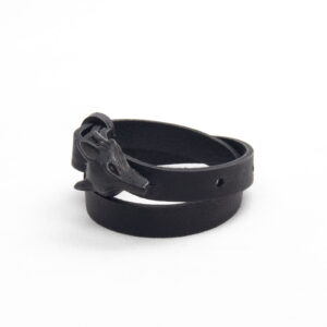 Genuine leather bracelet with black wolf