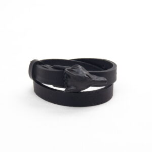 leather-bracelet-black-wolf-side-18220 Genuine leather bracelet with black wolf