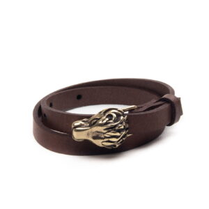 Genuine leather bracelet with bronze lion