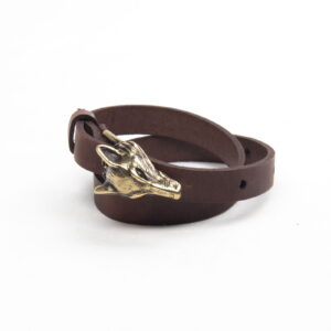 Genuine leather bracelet with bronze wolf