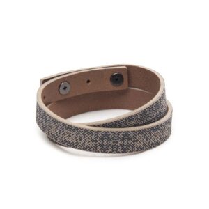 Double wrap leather bracelet with lielvardes belt pattern, beige