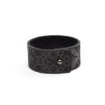 Genuine Leather Bracelet with Lielvardes Belt Pattern, Black
