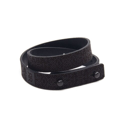 Double wrap leather bracelet with lielvardes belt pattern, black