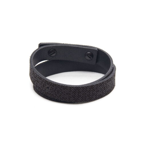 Double wrap leather bracelet with lielvardes belt pattern, black