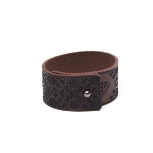Genuine leather bracelet with lielvardes belt pattern, brown