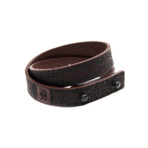 Double wrap leather bracelet with lielvardes belt pattern, brown