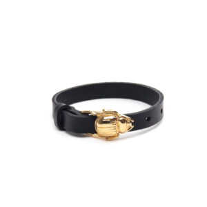 Genuine leather bracelet with golden scarab