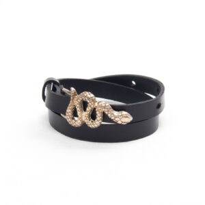 Genuine leather bracelet with golden snake