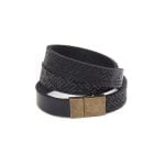 Triple Wrap Leather Bracelet with Lielvardes Belt Pattern, Black