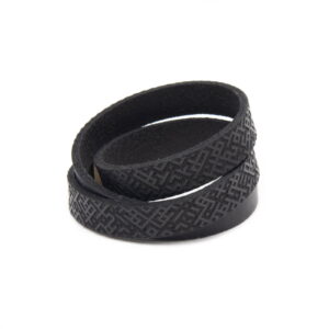 Triple wrap leather bracelet with lielvardes belt pattern, black