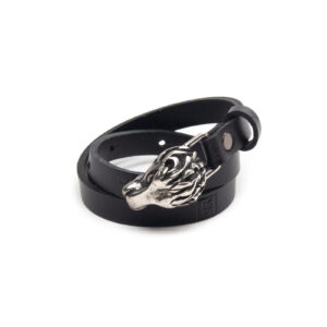 Genuine leather bracelet with silver lion