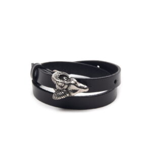 Genuine leather bracelet with silver ram