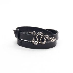 Genuine leather bracelet with silver snake