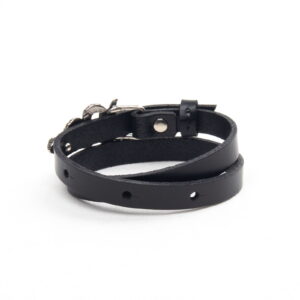 Genuine leather bracelet with silver snake