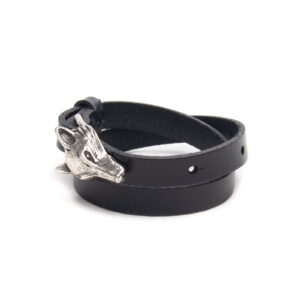 Genuine leather bracelet with silver wolf