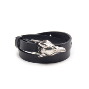 leather-bracelet-silver-wolf-side-18198 Genuine leather bracelet with silver wolf
