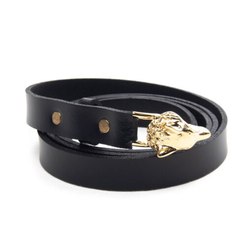 leather-skinny-belt-golden-color-wolf-preview1-18098 Genuine leather skinny belt with golden color wolf