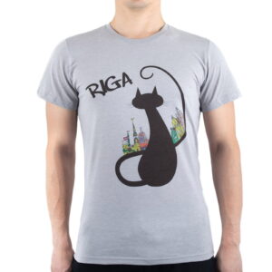 Men’s t-shirt “riga - black cat” - light grey, s