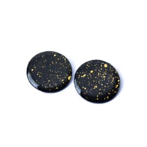 Paper button earrings, black with gold