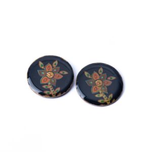 Paper button earrings with flowers, black
