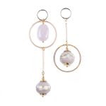 Paper Earrings with Pink Quartz, Asymmetrical Bars