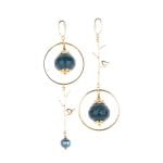 Paper Earrings with River Pearl and Birds, Asymmetrical