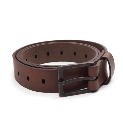 Perforated genuine leather belt, brown