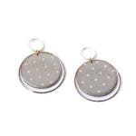Round Paper Earrings with Frame, Grey with Gold Dots