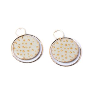 Round paper earrings with frame, beige with gold dots