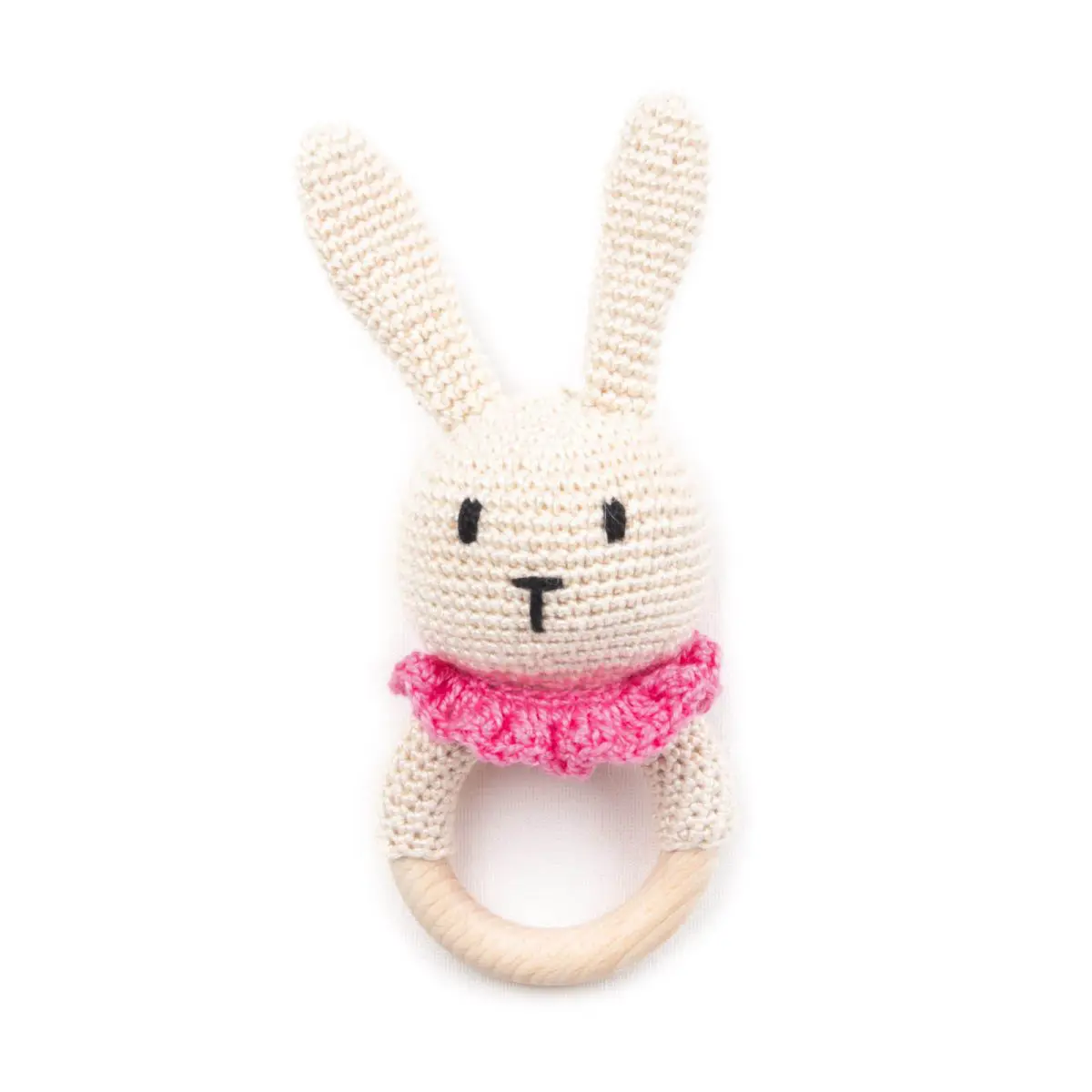 Teether / rattle - beige bunny, Ø 5.5 cm