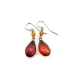 Amber Earrings with Silver Hooks
