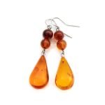 Amber Earrings with Silver Hooks