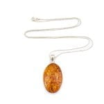 Amber Pendant with Silver Chain