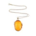 Amber Pendant with Silver Chain