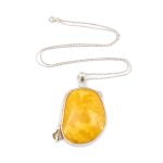 Amber Pendant with Silver Chain