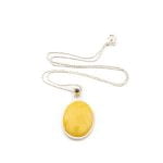Amber Pendant with Silver Chain