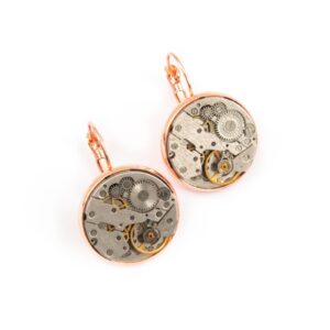 Earrings with watch mechanism, round, rose gold color