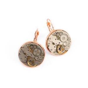 Earrings with watch mechanism, round, rose gold color
