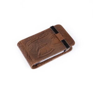 Genuine leather card holder with folk dancers, 7.5x11.5 cm