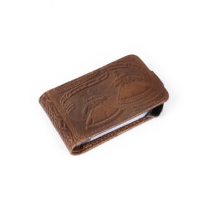 Genuine leather card holder with folk dancers, 7.5x11.5 cm