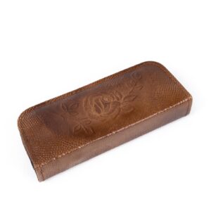 Genuine leather eyeglass case - rose, 7x16.5 cm